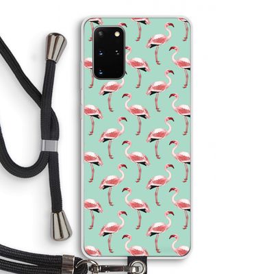 Flamingoprint groen: Samsung Galaxy S20 Plus Transparant Hoesje met koord