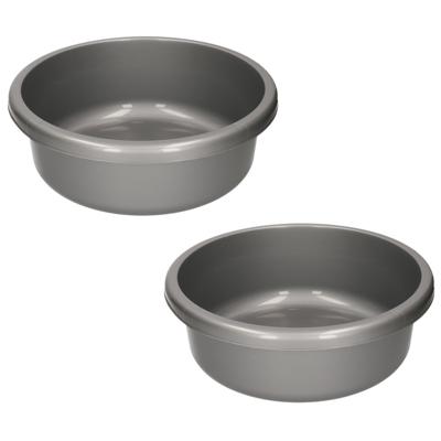 Afwasteil - 2x stuks - kunststof -grijs - 9 liter - afwasbak / teiltje - Camping - Schoonmaak