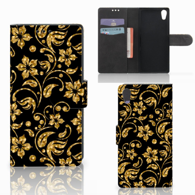 Sony Xperia XA1 Hoesje Gouden Bloemen Sony Xperia XA1 Hoesje Gouden Bloemen