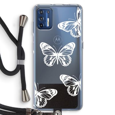 White butterfly: Motorola Moto G9 Plus Transparant Hoesje met koord