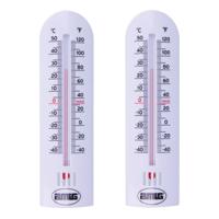 Thermometer binnen/buiten - 2x - kunststof - wit - 30 x 6,5 cm - Celsius/Fahrenheit