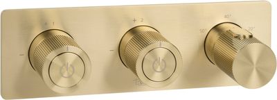 Ben Engraved Line thermostaat afbouwdeel met omstelrichting geborsteld messing pvd-coating