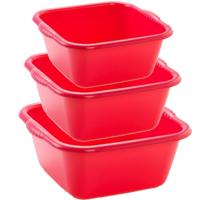 Plasticforte afwas teiltjes set - 3x stuks - kunststof - rood - in 3 formaten - 15 - 20 - 25 Liter