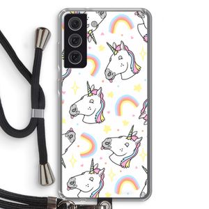 Rainbow Unicorn: Samsung Galaxy S21 FE Transparant Hoesje met koord