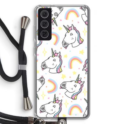 Rainbow Unicorn: Samsung Galaxy S21 FE Transparant Hoesje met koord
