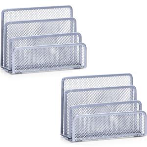 Brievenhouder postbakjes - 2x - zilver - 3-vaks - 17 x 13,5 cm - draadmetaal/mesh