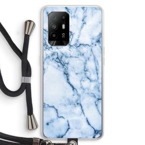 Blauw marmer: Oppo A95 5G Transparant Hoesje met koord