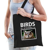 Uil tasje zwart volwassenen en kinderen - birds of the world kado boodschappen tas
