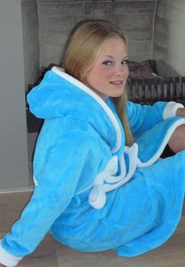 Badjas kids aqua / kinderbadjas met capuchon  - XXL (14-16 jaar)