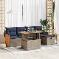 6-delige Loungeset met kussens poly rattan acacia grijs