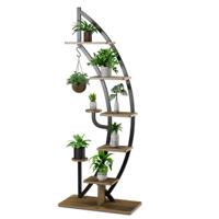 7-Lagen Hoge Metalen Plantenrek Gebogen Halve Maan Vorm Ladder Plantenrek Moderne Bloempot Houder Binnen Metalen Bloemenrek