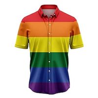 Voor heren Overhemd Hawaiiaans overhemd Regenboog Grafische prints Strijkijzer Zwart / Rood Zwart Rood Regenboog Straat Casual Korte Mouw Afdrukken Button-omlaag Kleding Tropisch Modieus Hawaii Lightinthebox - thumbnail