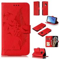 Feather patroon Litchi textuur horizontale Flip lederen draagtas met portemonnee & houder & kaartsleuven voor Galaxy S9 (rood)