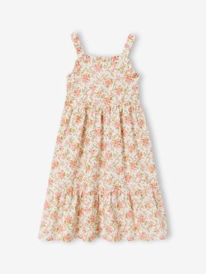 Midi-jurk met bloemenprint ecru