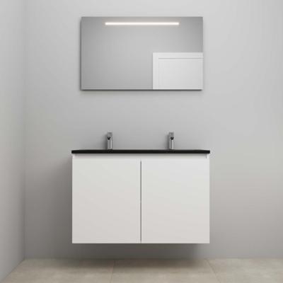 On-Line Badkamermeubelset - 100 cm - Voorgemonteerd - Greeploze Ladestructuur - Acryl Wastafel - 2 Kraangaten - Spiegel met LED-Verlichting - Mat Wit