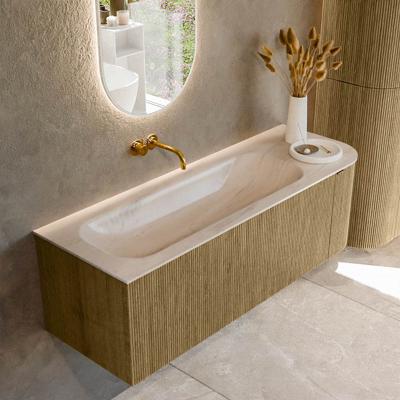 Badmeubel Mondiaz Kurve-Dlux | 135 cm | Meubelkleur Dusk | Wastafelkleur Meli | Solid surface | Wasbak linker zijde spoelbak | Zonder kraangat(en)