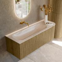 Badmeubel Mondiaz Kurve-Dlux | 135 cm | Meubelkleur Dusk | Wastafelkleur Meli | Solid surface | Wasbak linker zijde spoelbak | Zonder kraangat(en)