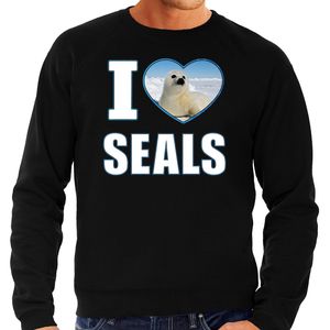 I love seals sweater / trui met dieren foto van een zeehond zwart voor heren