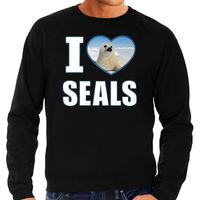 I love seals sweater / trui met dieren foto van een zeehond zwart voor heren - thumbnail