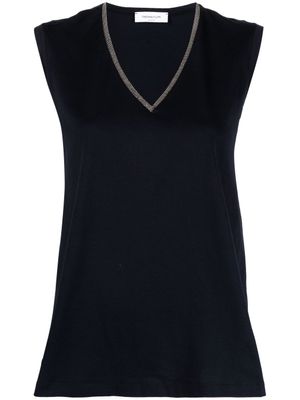 Fabiana Filippi haut orné de perles à col v - Bleu