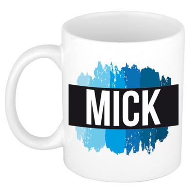 Mick naam cadeau koffie mok - beker - met blauw verfstrepen - Cadeau collega - vaderdag Mick naam cadeau koffie mok - beker - met blauw verfstrepen - Cadeau collega - vaderdag