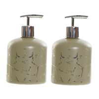 2x stuks zeeppompjes/zeepdispensers kaki groen van glas 350 ml - thumbnail