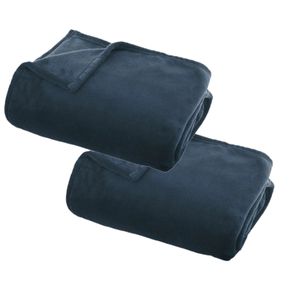 2x Stuks Fleece deken/fleeceplaid donker grijsblauw 130 x 180 cm polyester