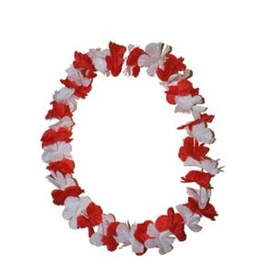 Hawaii krans slinger - kunststof - rood en wit - bloemenslinger