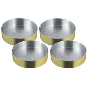 Asbak rond - 4x - RVS metaal - goud metallic - 9 x 3 cm