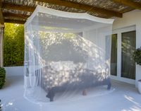 Luxury double bed mosquito net by Bambulah®, handmade, polyester and cotton details, 220x240x240 XXL, rectangular, bed net with high-quality finish - thumbnail