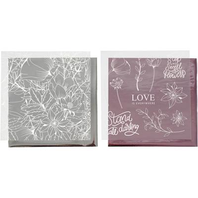 Vivi Gade Deco folie en transfer vel, bloemen, vel 15x15 cm, roze, zilver, 4 vel/ 1 doos