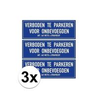Verboden te parkeren voor onbevoegden sticker - 3x - 20 x 7 cm - parkeerverbod stickers - blauw