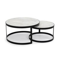 Salontafelset 'Saar' rond 80 en 60cm, kleur zwart / wit marmer