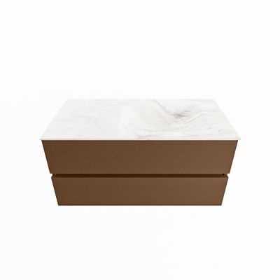 MONDIAZ VICA-DLUX 100cm badmeubel onderkast Rust 2 lades. Inbouw wastafel CLOUD rechts 1 kraangat, kleur Ostra.