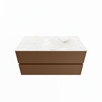 MONDIAZ VICA-DLUX 100cm badmeubel onderkast Rust 2 lades. Inbouw wastafel CLOUD rechts 1 kraangat, kleur Ostra.