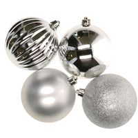 Decoris 4x stuks kunststof kerstballen zilver 10 cm