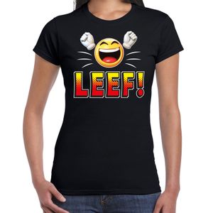 Funny emoticon t-shirt LEEF zwart voor dames