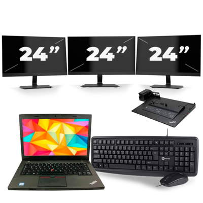 Lenovo ThinkPad L470 - Intel Core i3-7e Generatie - 14 inch - 8GB RAM - 256GB SSD - Windows 11 + 3x 24 inch Monitor