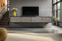 Massief houten TV lowboard MOUNTAIN SOUL 200cm acacia groen brons hangend natuursteen zwart - 46112