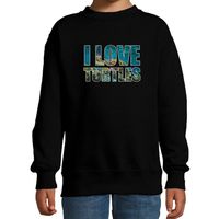 Tekst sweater I love turtles met dieren foto van een schildpad zwart voor kinderen - thumbnail