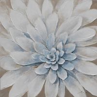 Schilderij -Handgeschilderd - Dahlia - wit blauw - 100x100cm