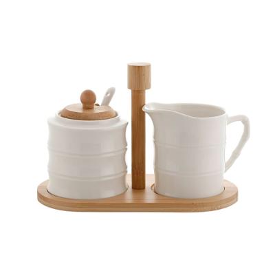 Suikerpot Home ESPRIT Wit Bamboe Porselein 19,5 x 9 x 17 cm 2 Onderdelen