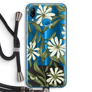 Wit bloemenpatroon: Huawei P20 Lite Transparant Hoesje met koord