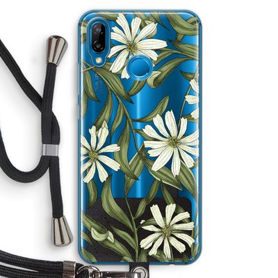 Wit bloemenpatroon: Huawei P20 Lite Transparant Hoesje met koord