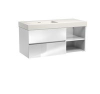 Storke Edge zwevend badmeubel 120 x 52 cm hoogglans wit met Mata High asymmetrisch linkse wastafel in mat witte solid surface