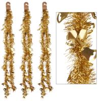 Lametta kerstslingers - 3x - goud - folie - 200 x 12 cm - met kerstklokjes