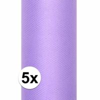 Glitter tule stof - 5x - lila - 15 x 900 cm - hobbyartikelen/knutselspullen