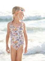 Badpak one piece met bloemprint meisje beige met print