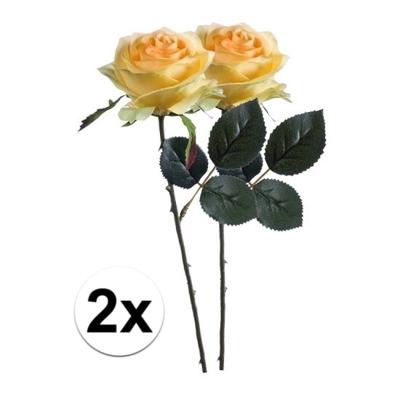 Kunstbloem roos Simone - 2x - geel - 45 cm - decoratie bloemen