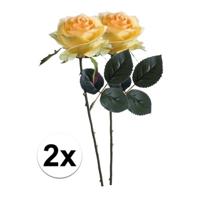 Kunstbloem roos Simone - 2x - geel - 45 cm - decoratie bloemen